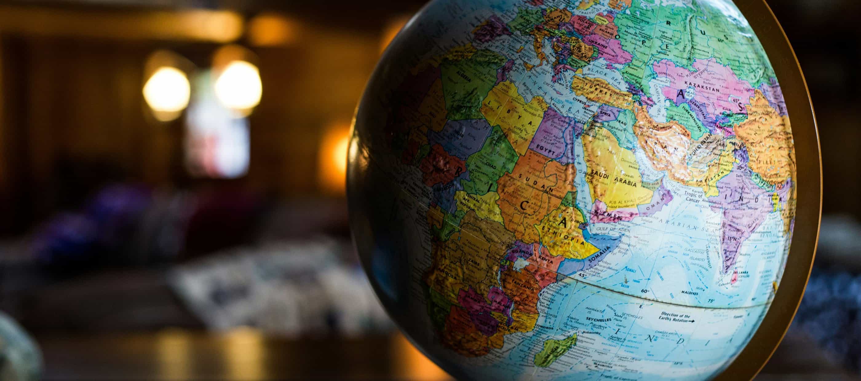 Globe showing Europe, East Africa and Central Asia